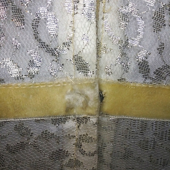 Vintage 1950's Handmade Silver Lace & Ivory Velvet Sleeveless Skater Style Dress - Picture 8 of 14